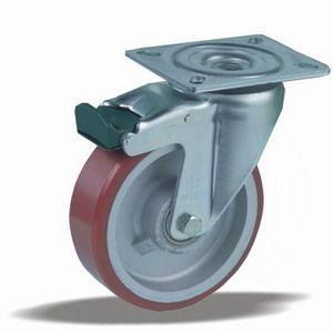 Zátěžová kola s hliníkovým diskem a polyuretanovým běhounem v otočné vidlici s brzdou